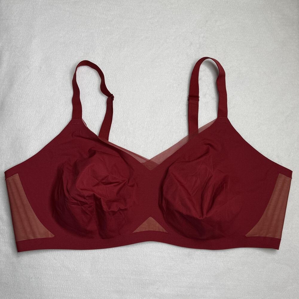 Honeylove Bra Womens 3X Red Wireless Mesh V Neck Tagless Plus Size 44DD/DDD